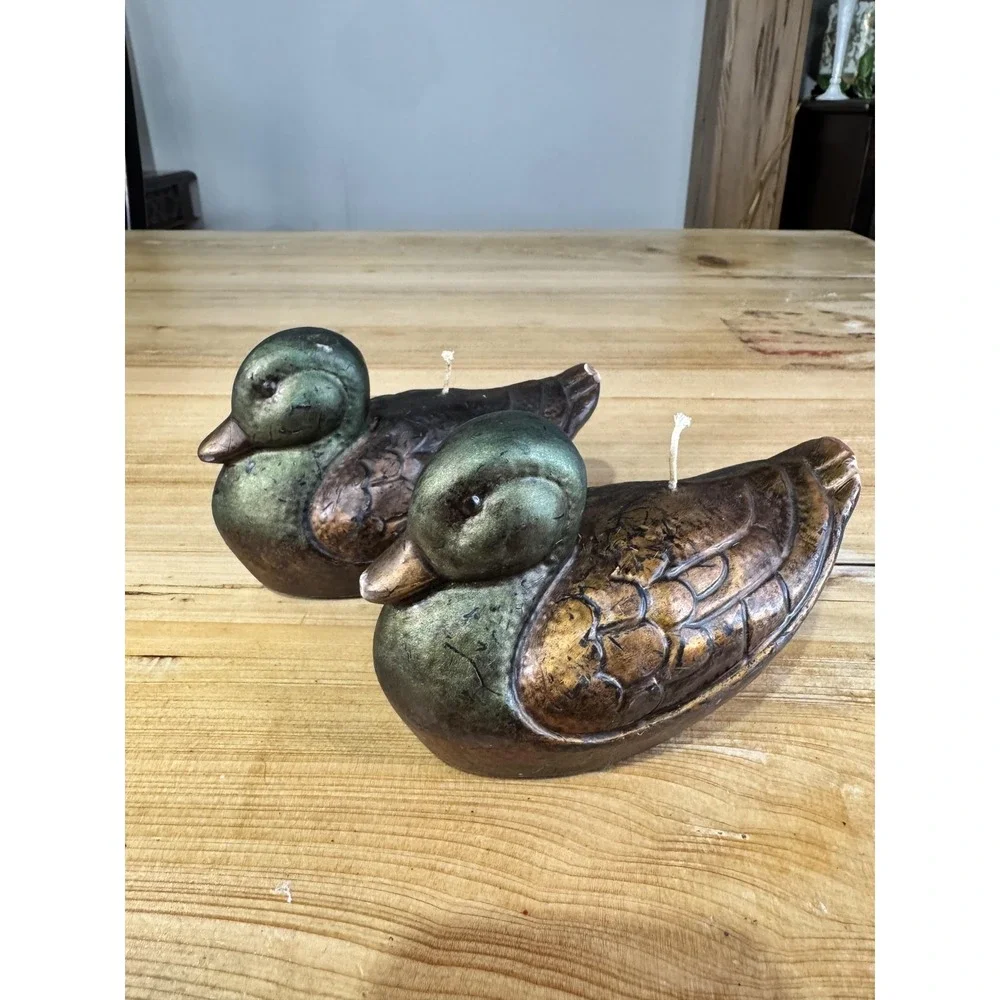 Duck Shaped Brown Resin Wax Candles Set‎ Of 2 Single Wick Rustic Primitive Decor